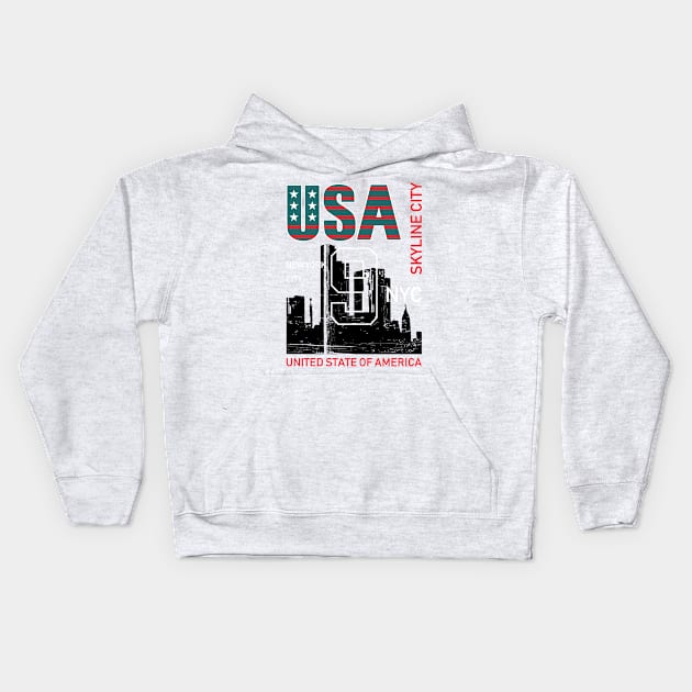 NYC - USA - Skyline city Kids Hoodie by Teefold